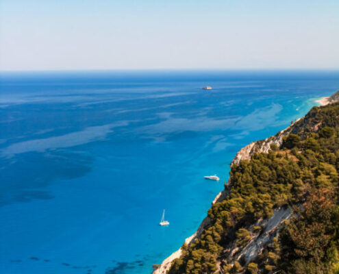 Aerial view of ionian sea in lefkada greece
